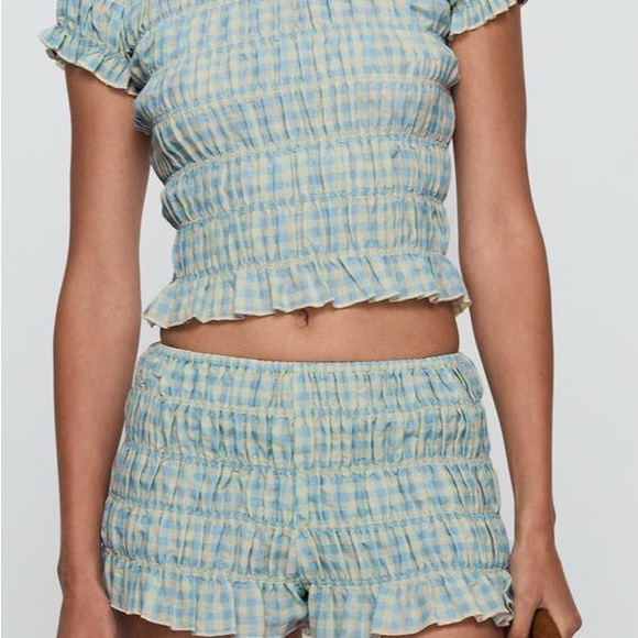 Blue and Cream Checkered Women's Princess Polly short  set XS - Picture 1 of 8